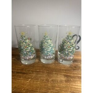 Set Of 3  Vintage‎ Christmas Eve Drink Glass Tumbler By Salem 13 oz Holiday